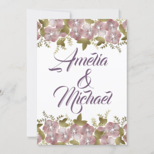Floral wreath spring summer pink flowers green lea invitation