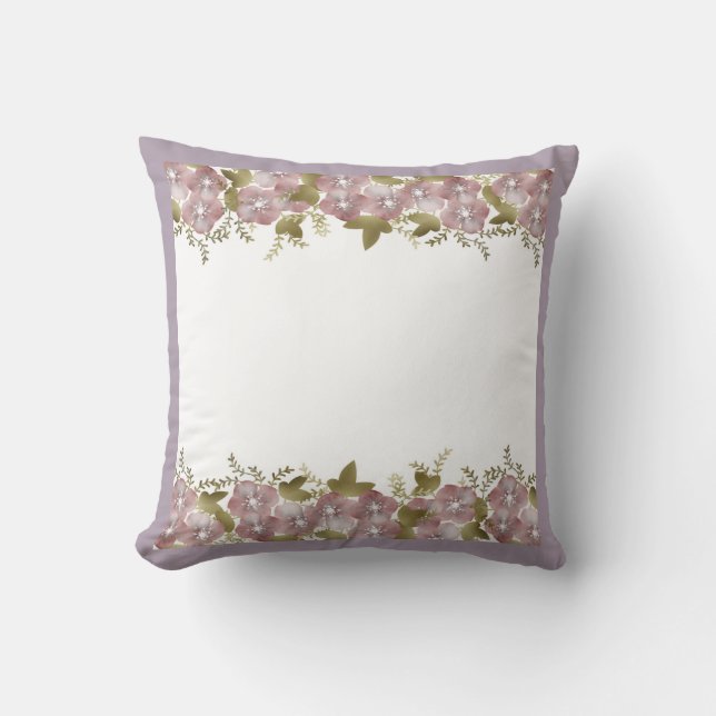 Floral wreath spring summer pink flowers green lea throw pillow (Front)