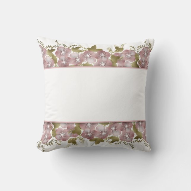 Floral wreath spring summer pink flowers green lea throw pillow (Front)