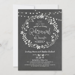 Floral Wreath String Lights Rehearsal Dinner Invitation