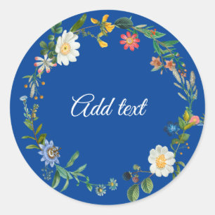 Floral Wreath Text Template Classic Round Sticker