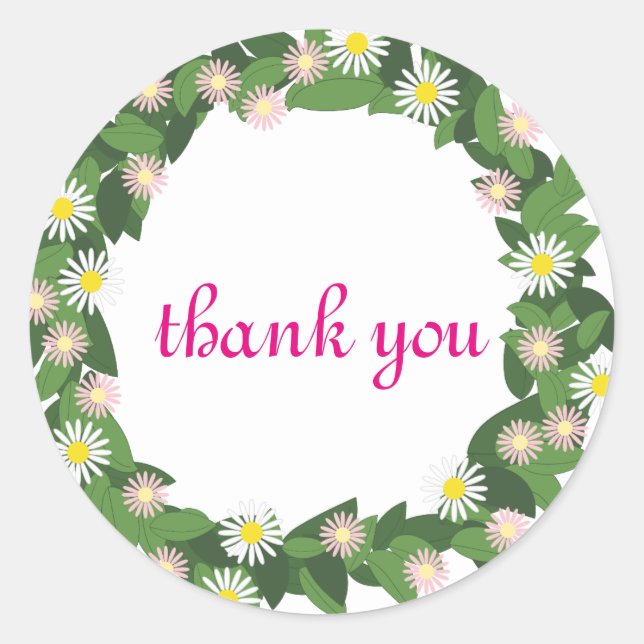 Floral Wreath Thank You Classic Round Sticker (Front)