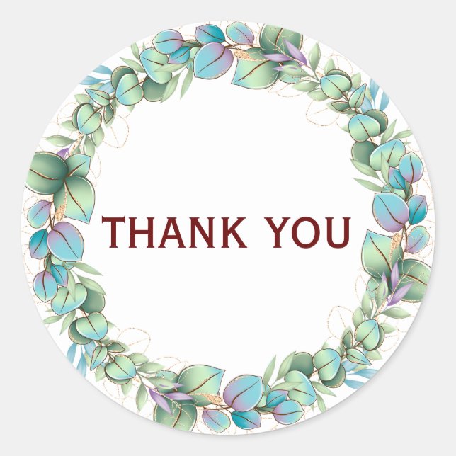 Floral Wreath Thank You Classic Round Sticker (Front)