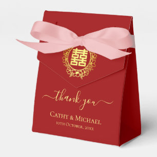 Floral wreath thank you red Chinese wedding Favor Box