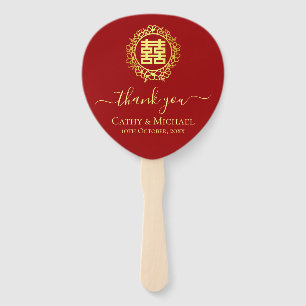 Floral wreath thank you red Chinese wedding Hand Fan