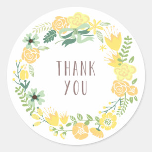 Floral Wreath   Thank You Stickers