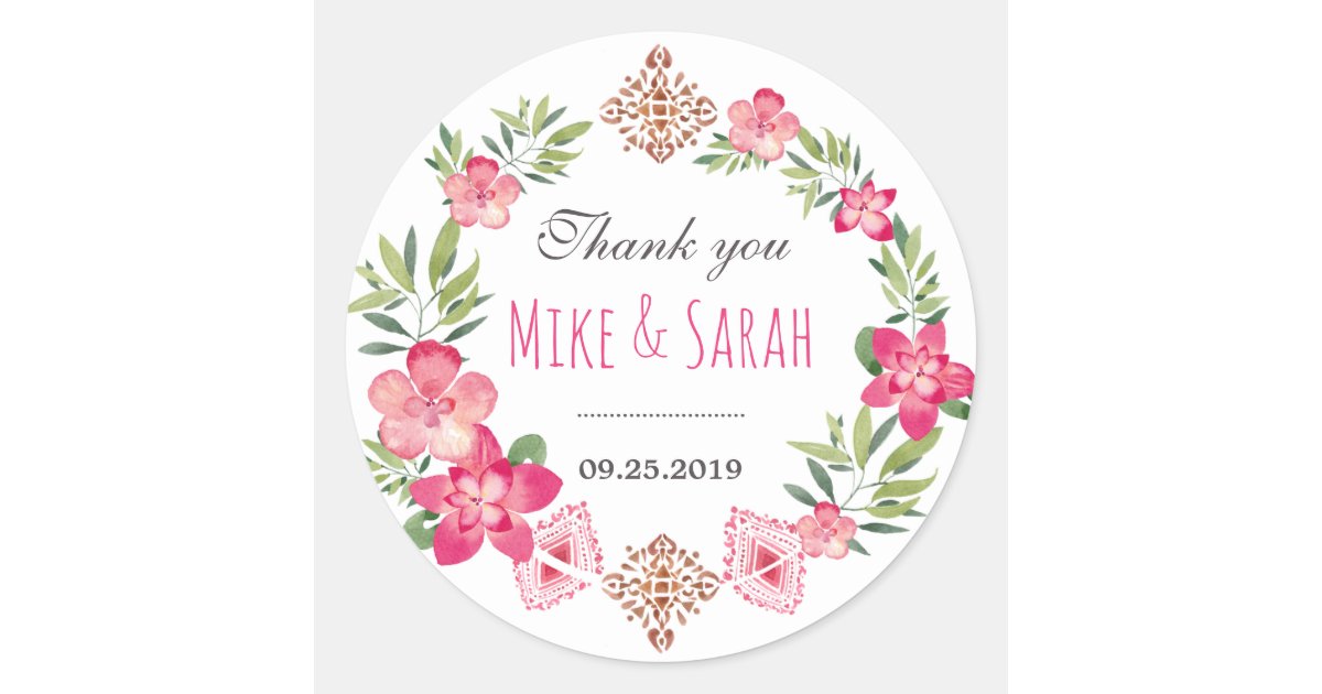 Floral Wreath Tribal Pattern Wedding Favour Classic Round ...