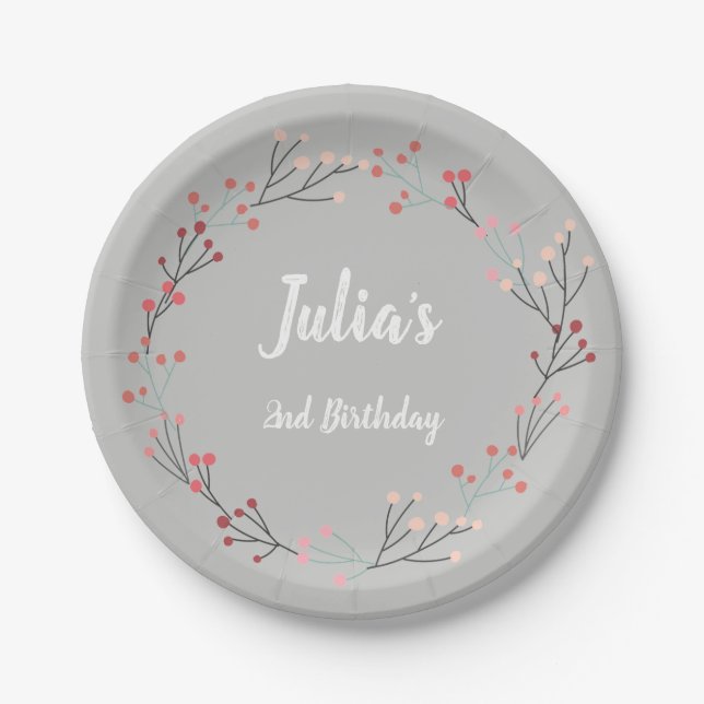 Floral Wreath Vintage Birthday Paper Plates (Front)