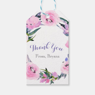Floral Wreath Watercolor Elegant Bridal Shower Gift Tags