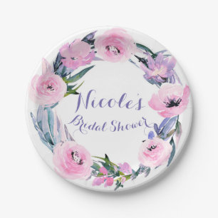 Floral Wreath Watercolor Elegant Bridal Shower Paper Plate