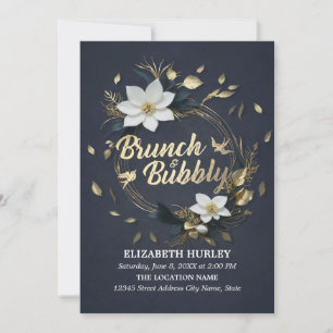 Floral Wreath Wedding Brunch Bubbly Bridal Shower Invitation