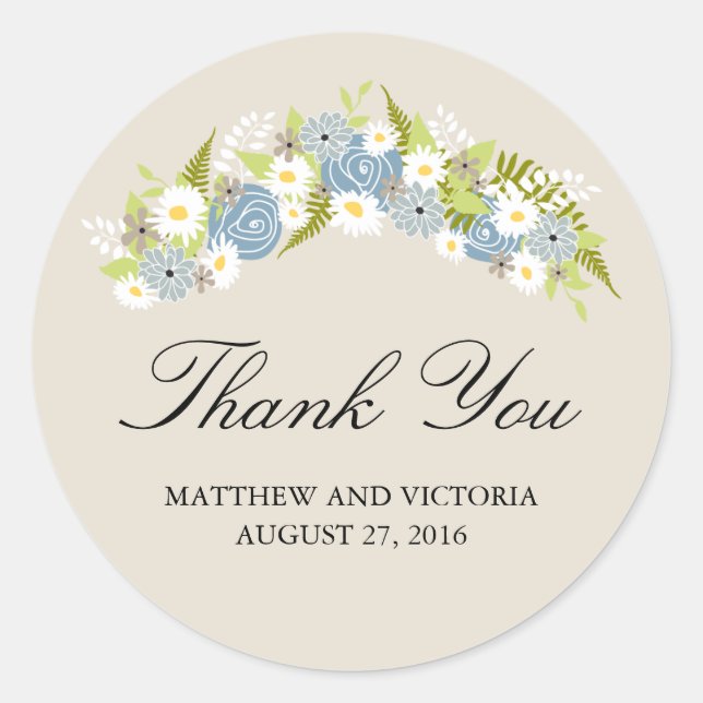 Floral Wreath Wedding Classic Round Sticker (Front)