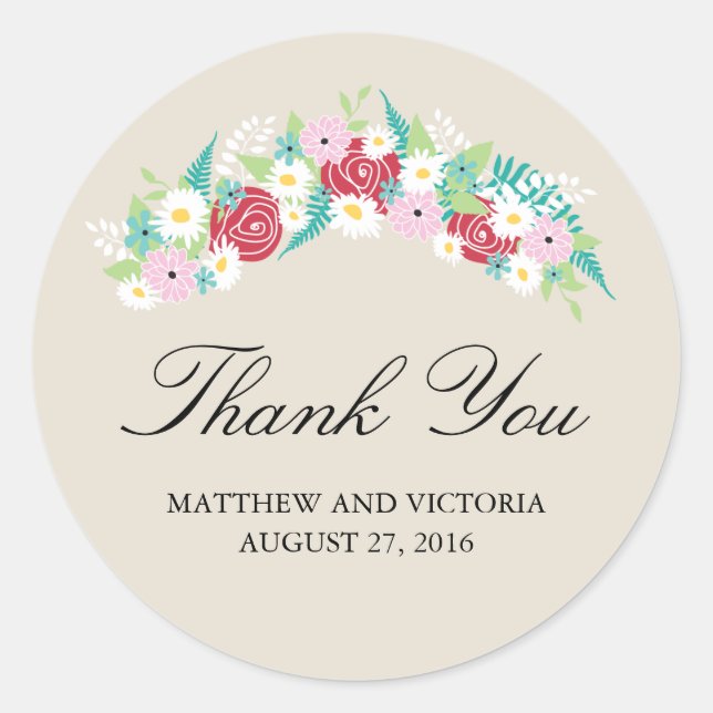 Floral Wreath Wedding Classic Round Sticker (Front)