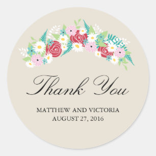 Floral Wreath Wedding Classic Round Sticker