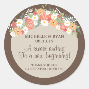 Floral Wreath Wedding Classic Round Sticker