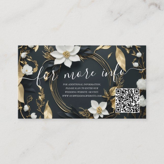 Floral Wreath Wedding Details Information QR Code Enclosure Card (Front)