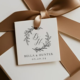 Floral Wreath Wedding Initial Monogram Favour Tags