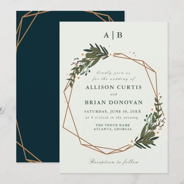 floral wreath wedding invitation (Front/Back)