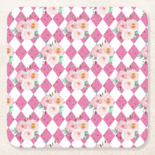Floral Wreath Wedding Invitation Square Paper Coaster