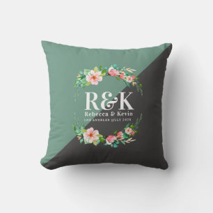 Floral Wreath, Wedding Monogram Split Ccreen Back Throw Pillow