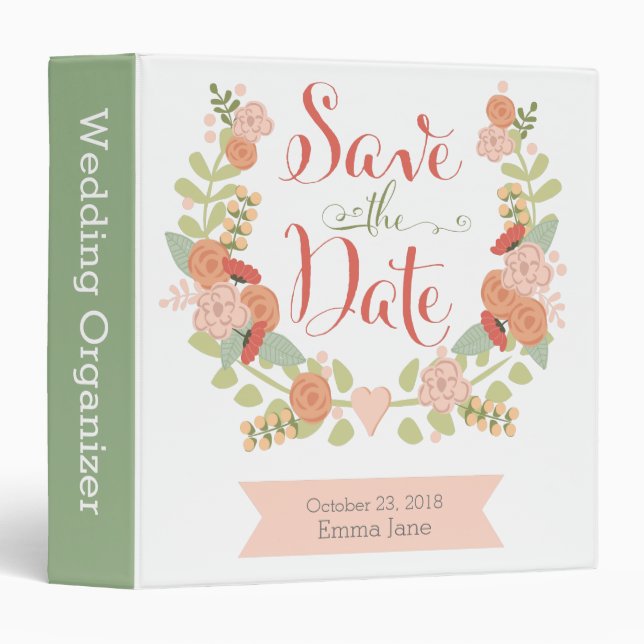 Floral Wreath Wedding Organizer Binder (Front/Spine)