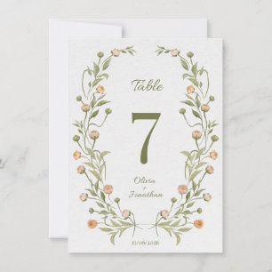 Floral Wreath Wedding Table Number – Romantic Bota