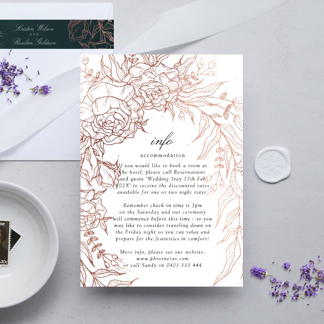 Floral Wreath White Black Emerald Copper Wedding Enclosure Card (DETAILS showcasing suite - additional items (bought separately))