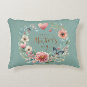Floral Wreath with a Butterfly Happy Mother's Day Accent Pillow