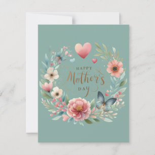 Floral Wreath with a Butterfly Happy Mother's Day Holiday Card