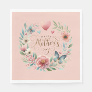 Floral Wreath with a Butterfly Happy Mother's Day Napkin