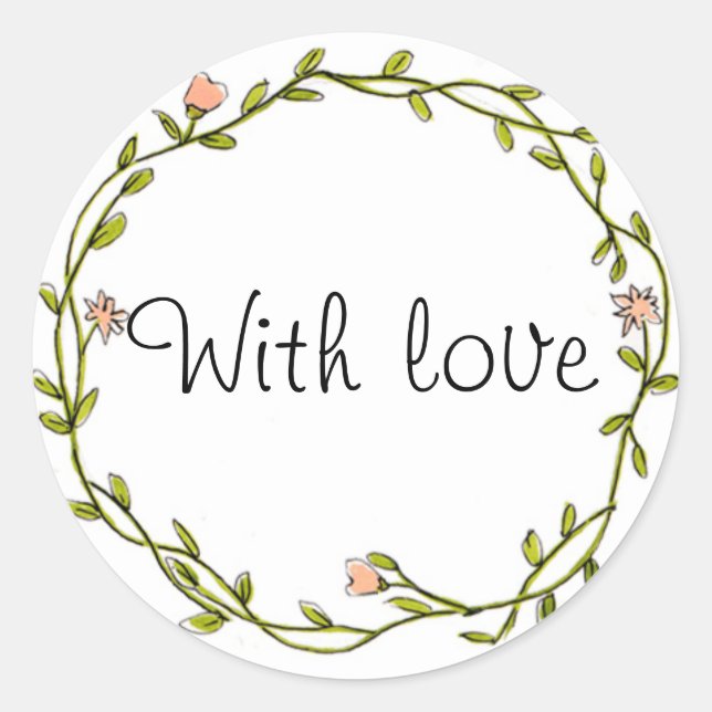 Floral wreath 'with love' favor sticker (Front)