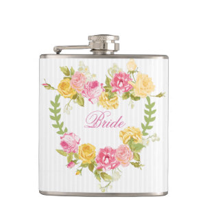 Floral Wreath With Monogram Hip Flask