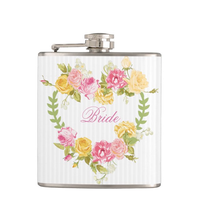 Floral Wreath With Monogram Hip Flask (Front)