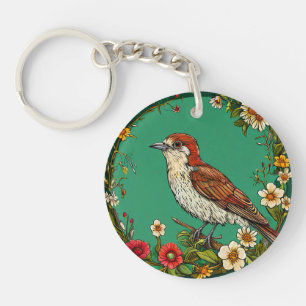 🐦 Floral Wren Garden Bird Charm Gift 🐦 Keychain