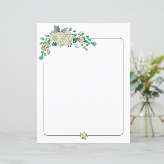 Floral writing paper - cream watercolor roses (Standing Front)