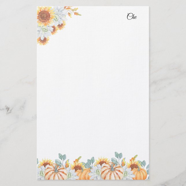 Floral Writing Personalized Stationery Paper (Front)