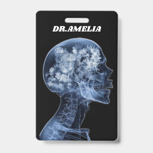 Floral Xray Skull Doctor Name Dark Medical Art Badge
