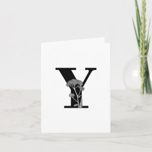 Floral Y Monogram On White Note Card