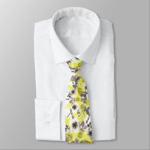 Floral yellow and grey tie
