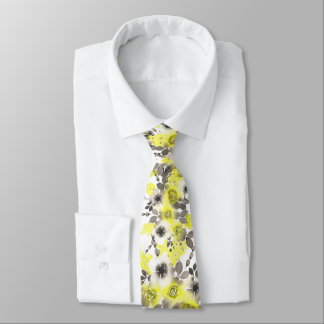 Floral yellow and grey tie