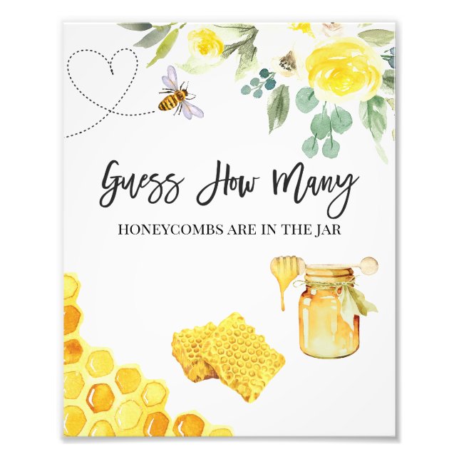 Floral Yellow Bee Guess How Many Honeycomb Sign (Front)