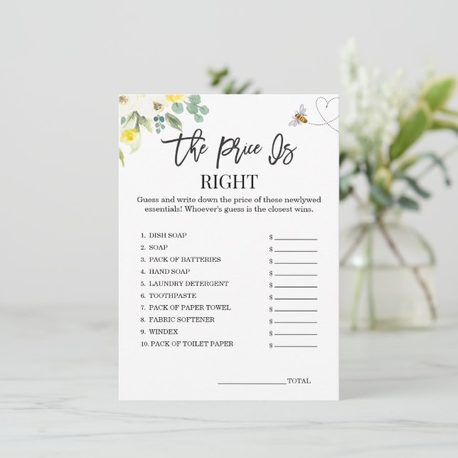 Floral Yellow Bee Le Prix Est Bonne Carte De Jeu (Debout devant)