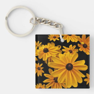 Floral Yellow Black Eyed Susan Flowers Keychain