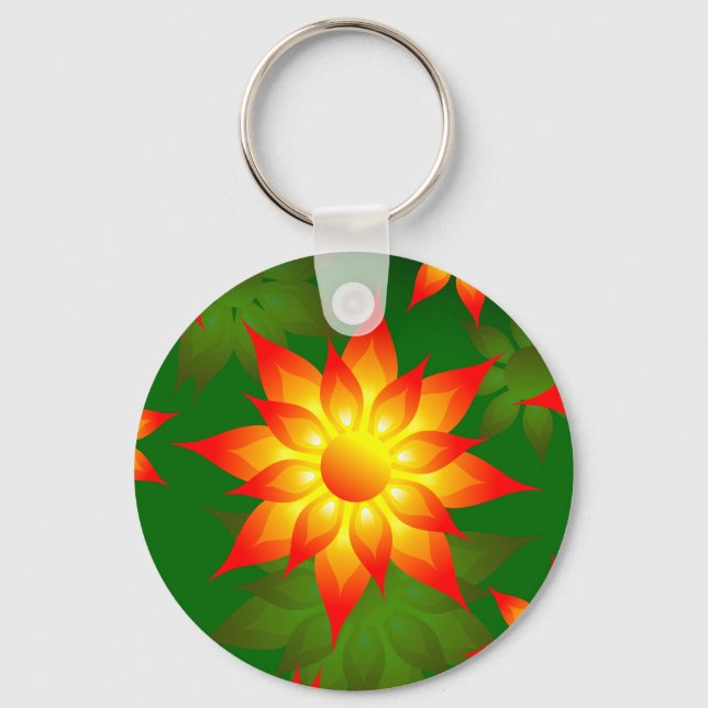 Floral Yellow Flowers with Green Background-57557 Keychain (Front)