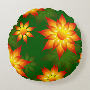 Floral Yellow Flowers with Green Background-57557 Round Pillow
