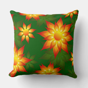 Floral Yellow Flowers with Green Background-57557 Throw Pillow