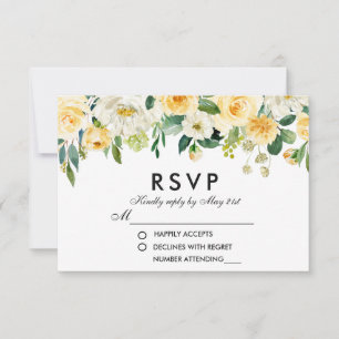 Floral Yellow Gold White Green RSVP Wedding Card