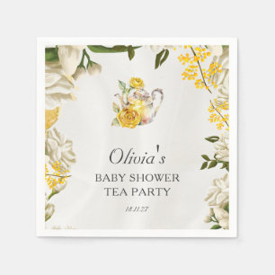 Floral Yellow Green Tea Party Baby Shower Paper Napkin