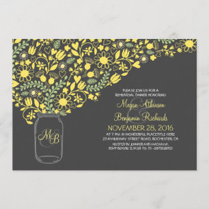 floral yellow mason jar cute rehearsal dinner invitation