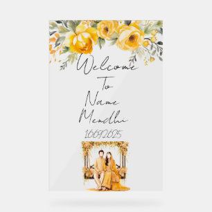 Floral yellow Mendhi sign